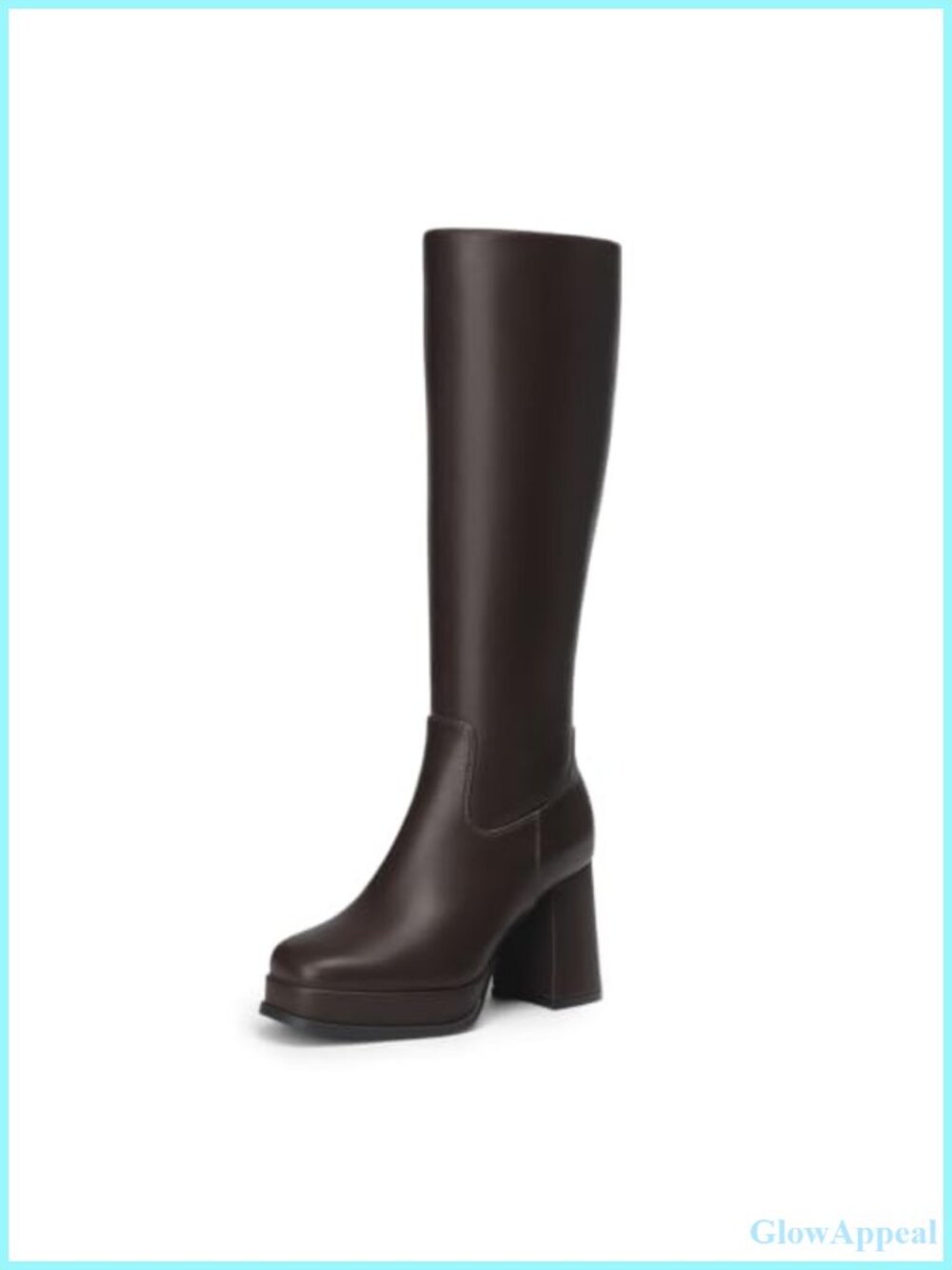 Platform Knee High Boots Women Square Toe Chunky Heel Fall Boots PU Leather